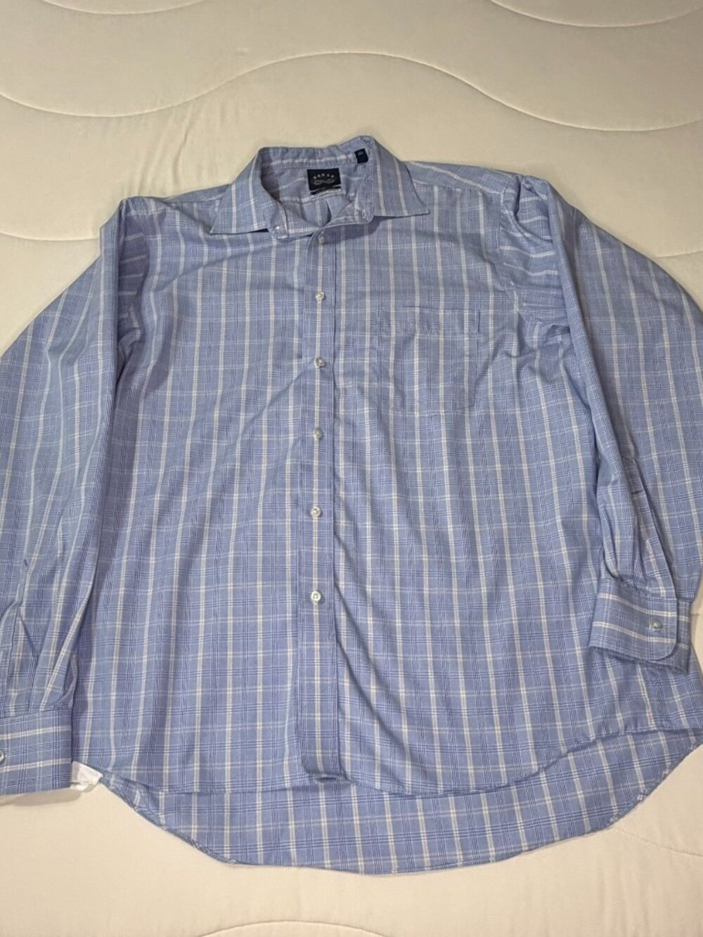 Eagle Shirtmakers Men's XL 17.5 Blue Plaid Non-Iron Cotton Shirt